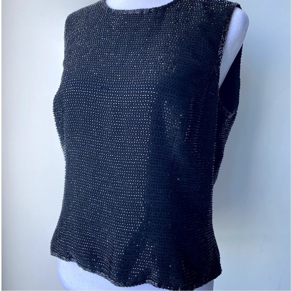 Nina Raynor Beaded Corset Sleeveless Vintage High Neck Tank Top Blouse Size 10